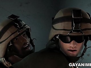 3D cartoon soldier gets fucked in the ass by an ebony hunk